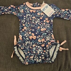 Ruffle Butts Navy Floral Baby Swimsuit 3-6 Months NWT